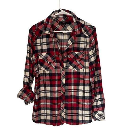 Ci Sono Womens Button Down Shirt Long Sleeve Top Plaid Pocket Size Small Red - Picture 1 of 7